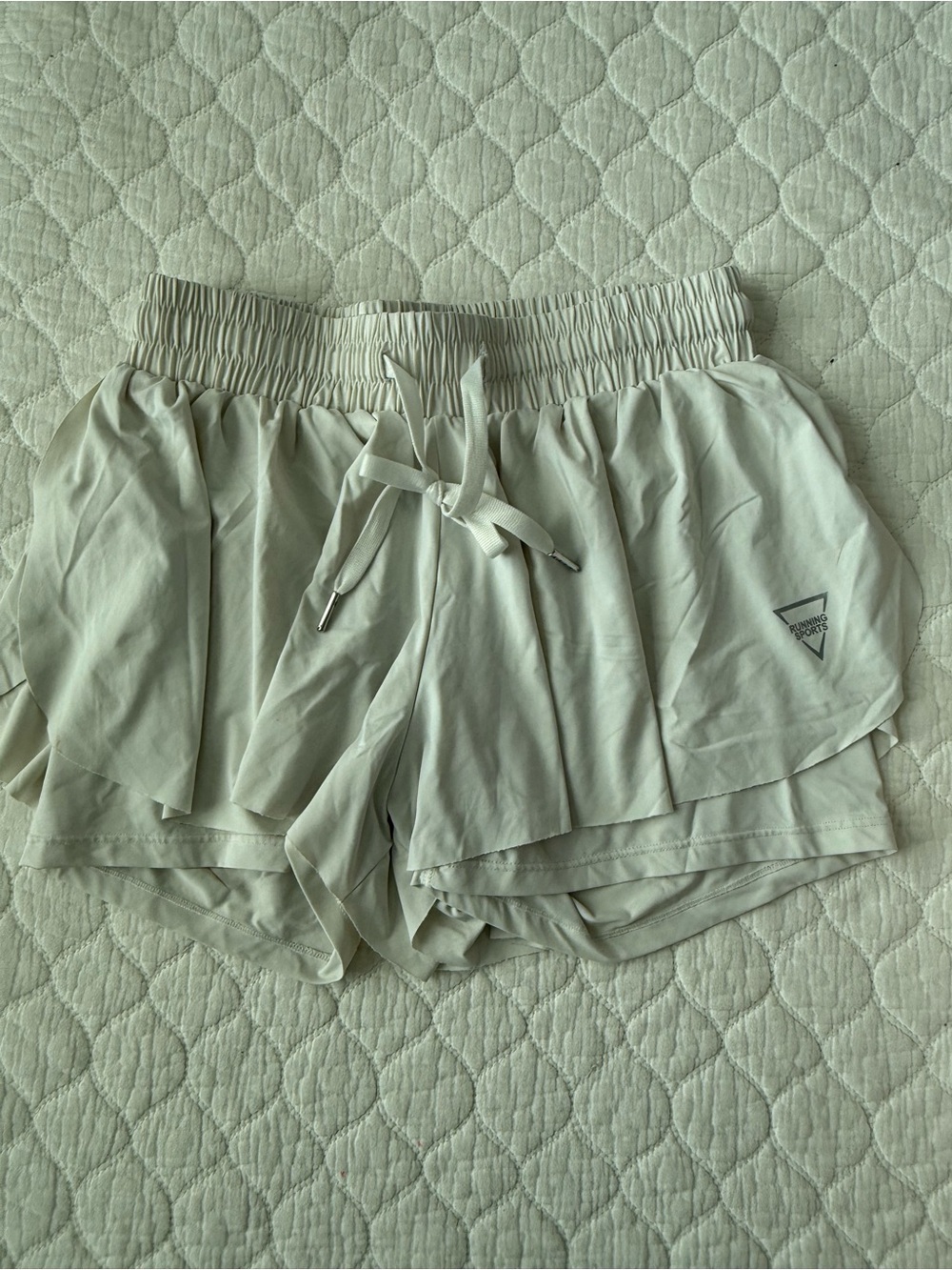 Layered Athletic Drawstring Shorts - White